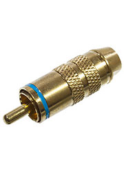 1-284G BLUE, штекер RCA металл с термостойким изолятором на кабель синий "позолоченный" Китай