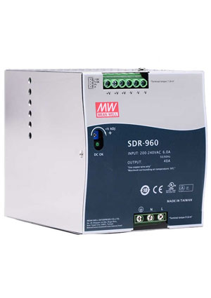 SDR-960-24, AC-DC, 960Вт, ККМ, вход 180 264В AC, 47 63Гц/254...370В DC, выход 24В/40A, рег. вых 24.. MEAN WELL