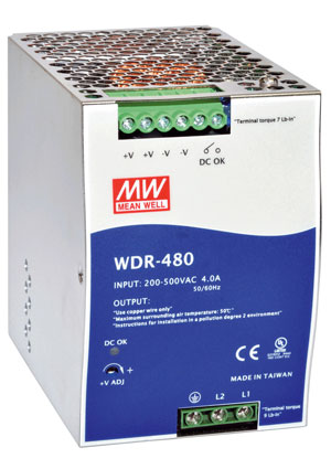 WDR-480-48, AC-DC, 480,  180 550V AC, 47 63 /254 780V DC,  48/0 10A, . =48 55, Mean Well